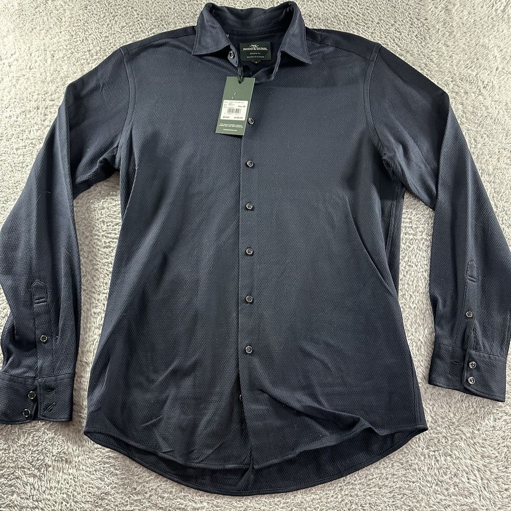 Rodd & Gunn Shirt Mens Small Navy Blue Button Up Sports Fit Europe Woven Texture
